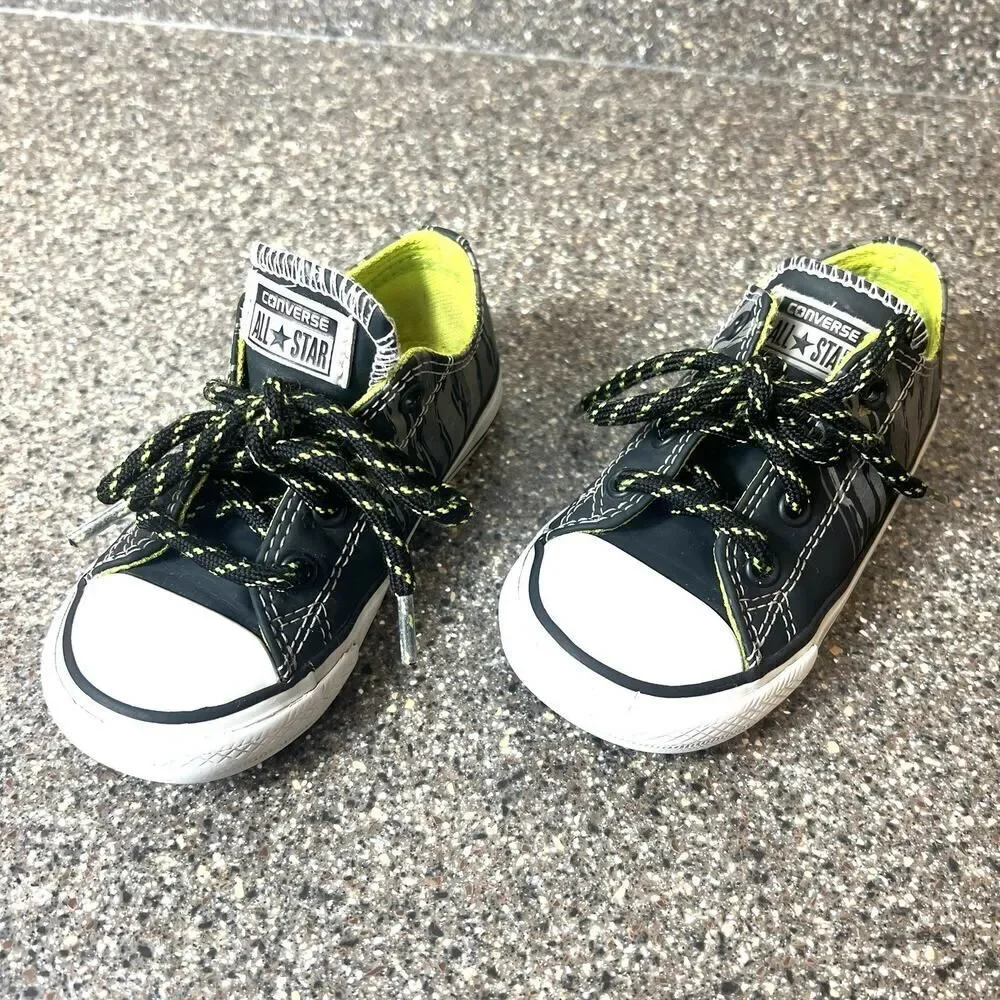 Converse All Star Kids Infant 7 Low Black/Gray Synthetic Sneakers Shoes Lace Up